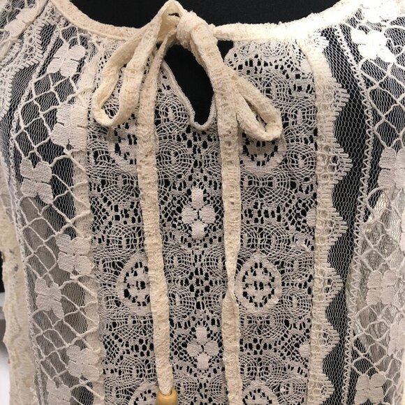 Vintage Cream Lace Floral Blouse Boho Cottage Large - Picture 7 of 9